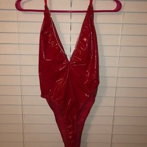Sexy red deep v neck one piece